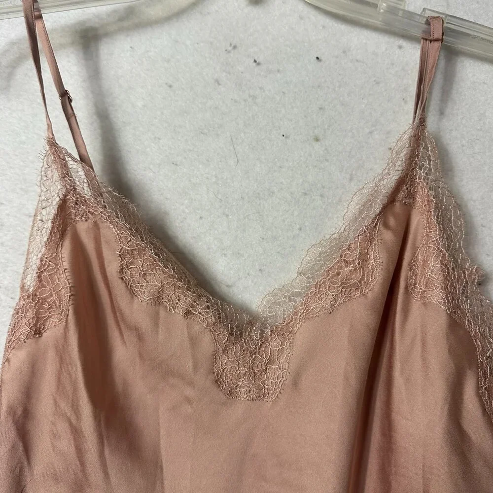 Victoria's Secret ‎ Y2K Satin Lace Trim Slip Dress Womens M pink tan lingerie
